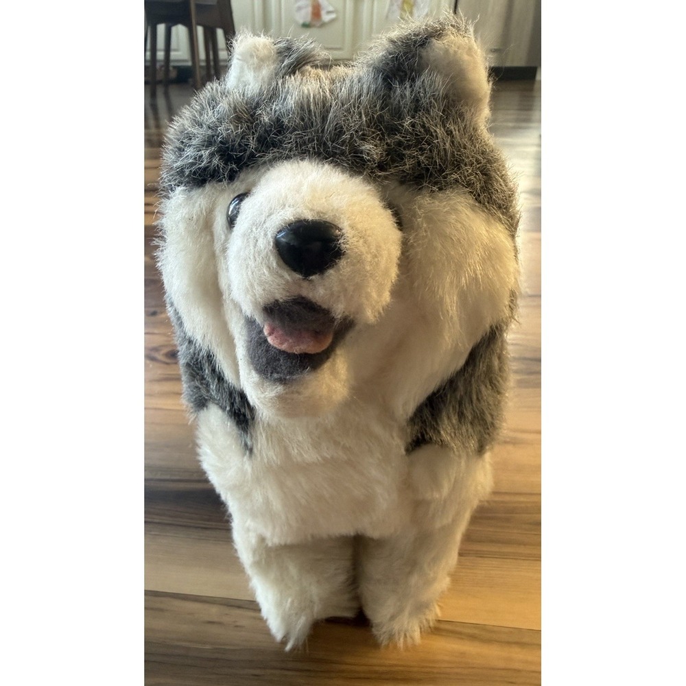 Vintage R Dakin Husky Dog Plush Pillow Pets 12" Gray White Stuffed Animal 1980s